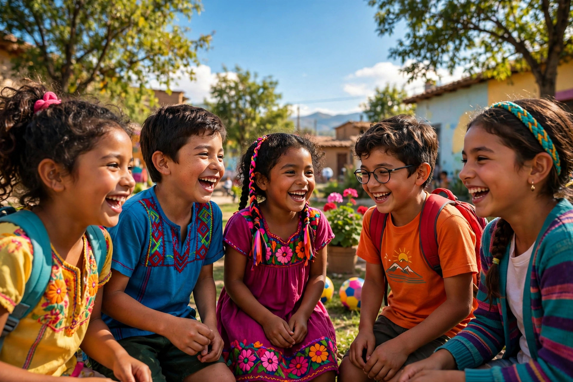 Children smiling at a village outreach